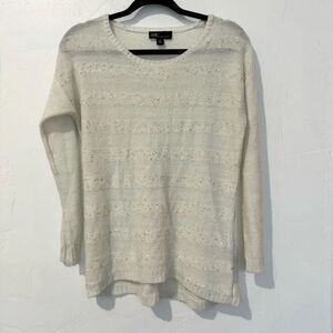 🔥4/$25 AGB Women's White Sequin Knit Round Neck Long Sleeve Pullover Sweater Sm